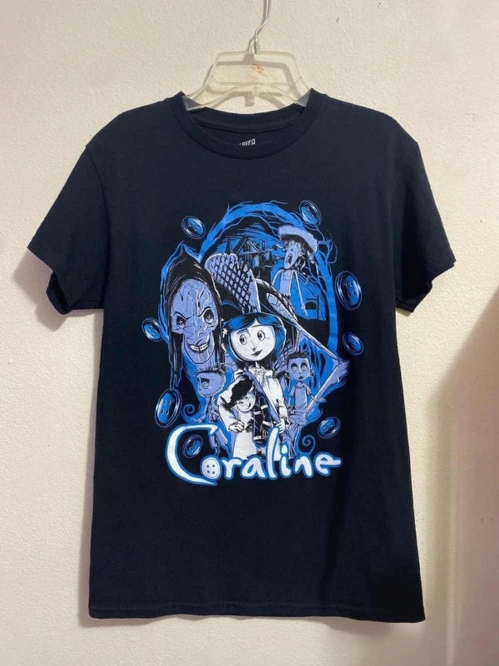 Coraline Blue & Black Cotton T-Shirt